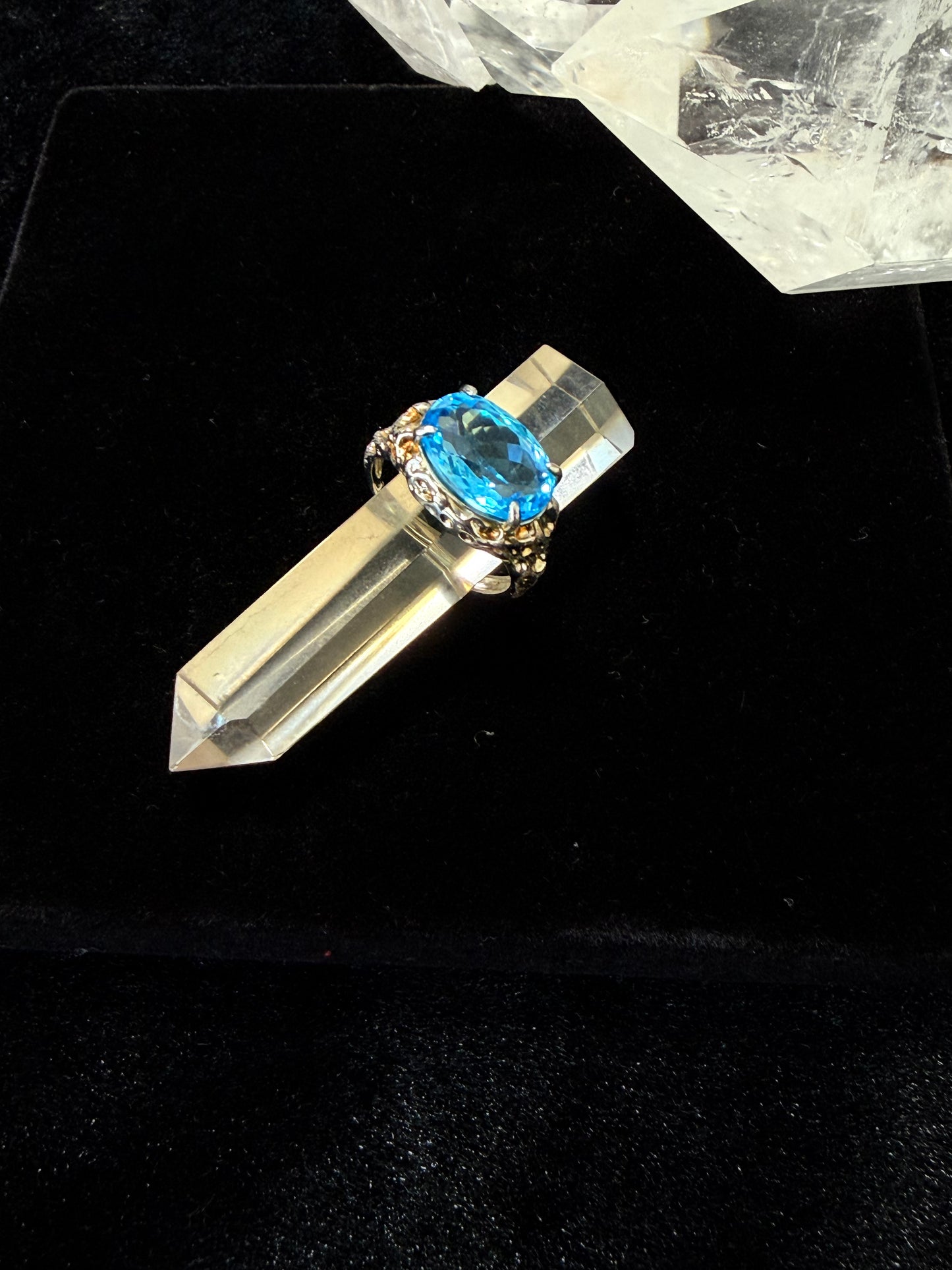 Aquamarine Topa Blue Crystal Silver Ring