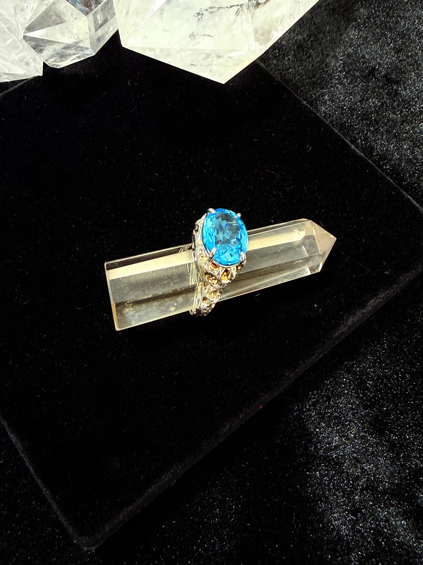 Aquamarine Topa Blue Crystal Silver Ring