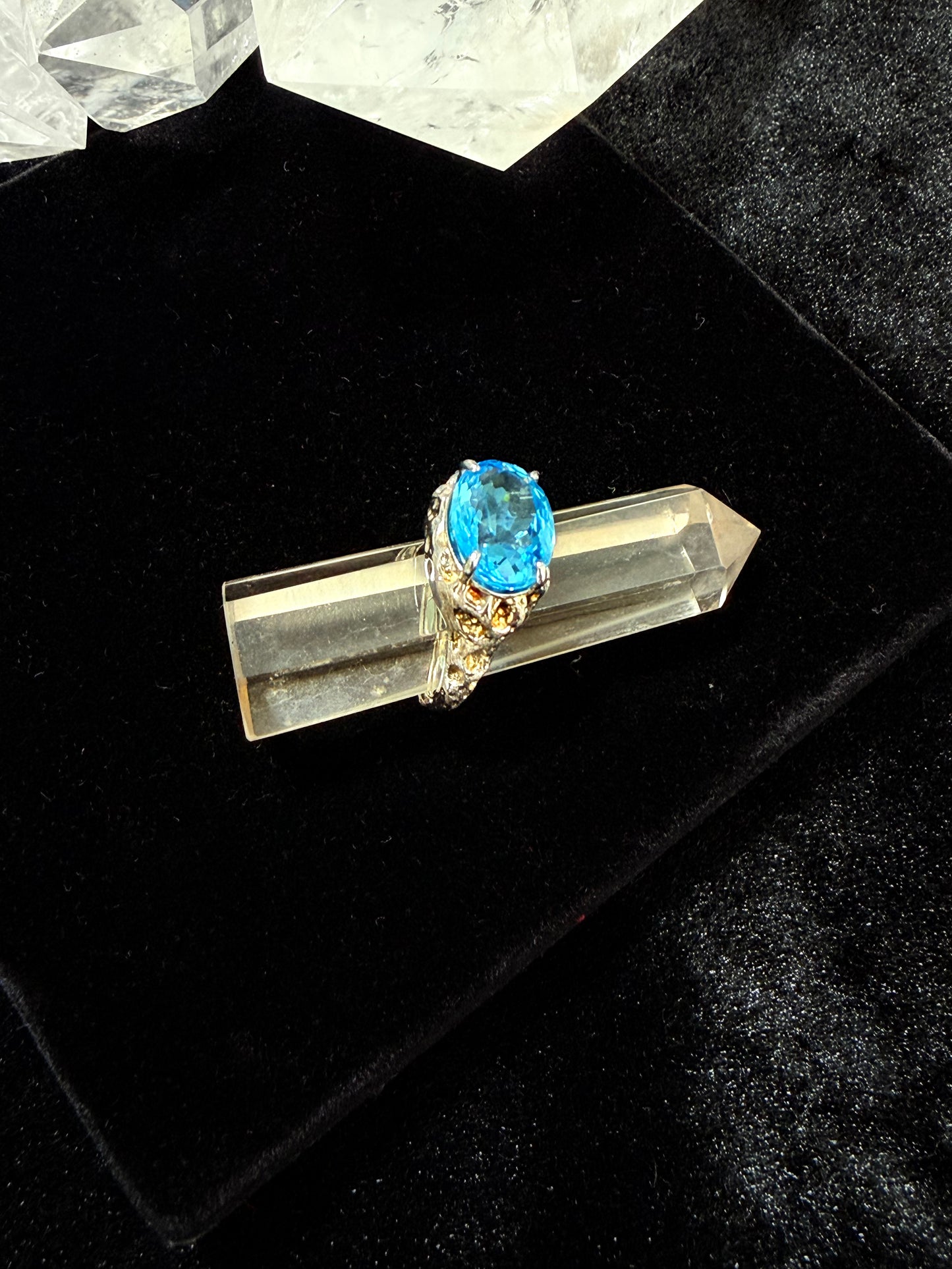 Aquamarine Topa Blue Crystal Silver Ring