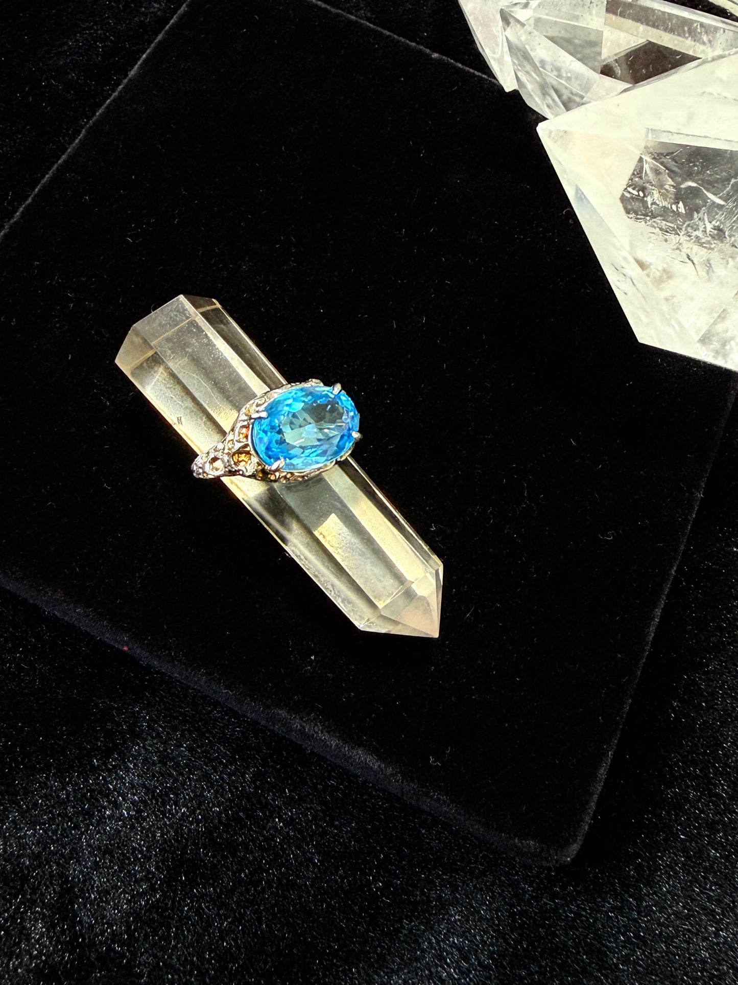 Aquamarine Topa Blue Crystal Silver Ring