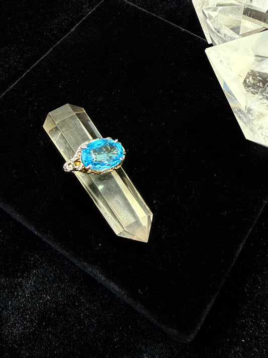 Aquamarine Topa Blue Crystal Silver Ring