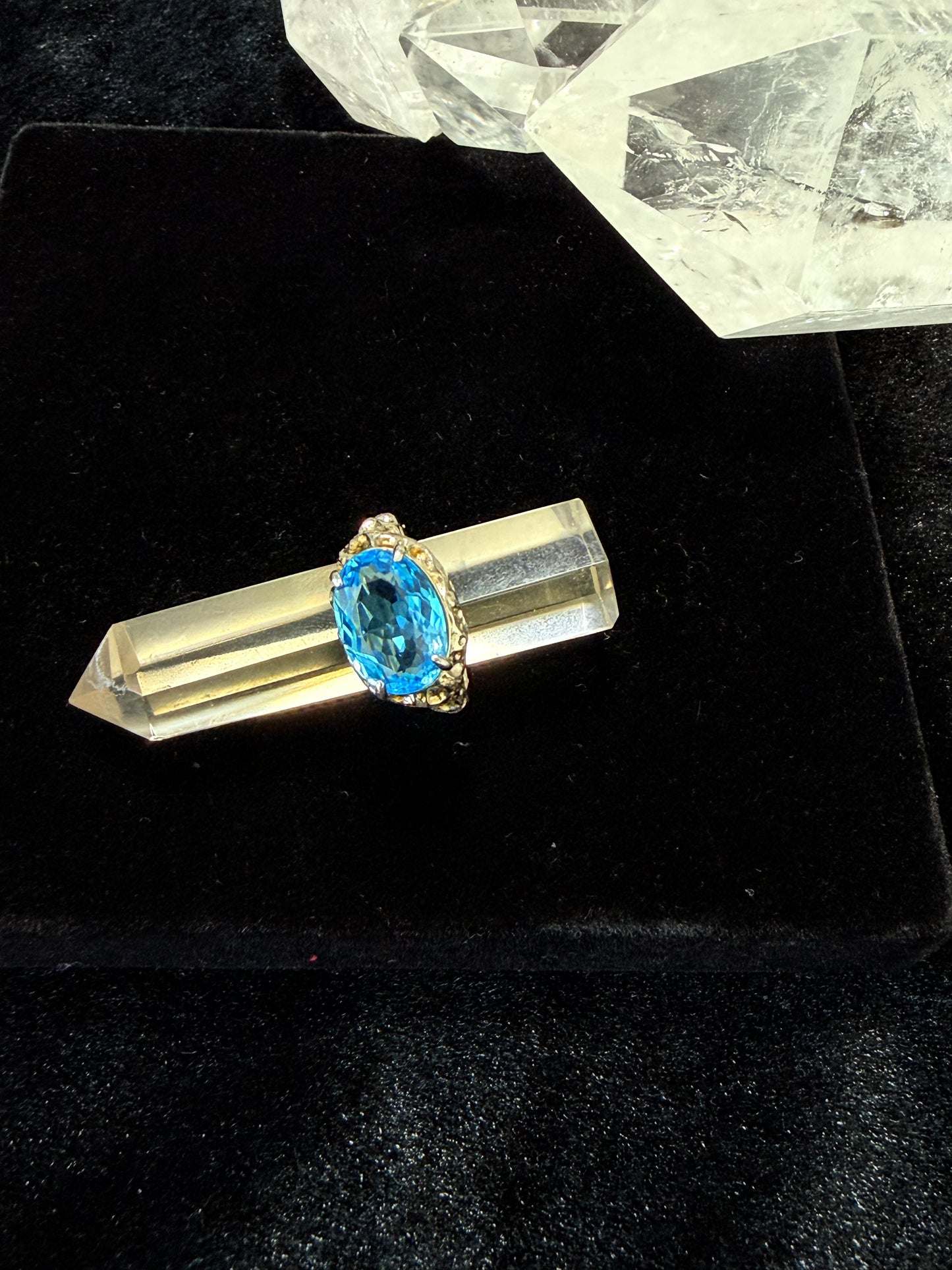 Aquamarine Topa Blue Crystal Silver Ring