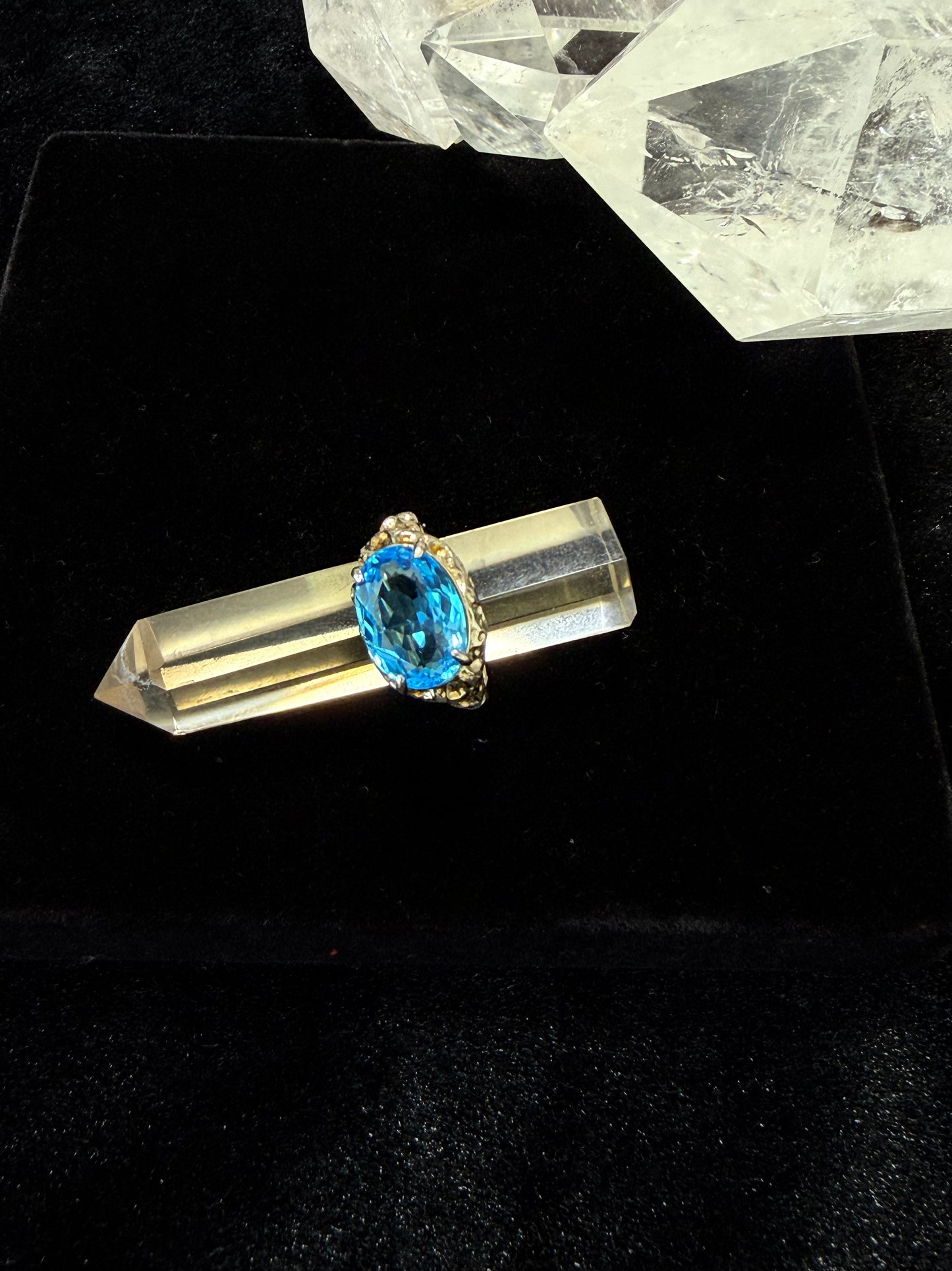 Aquamarine Topa Blue Crystal Silver Ring