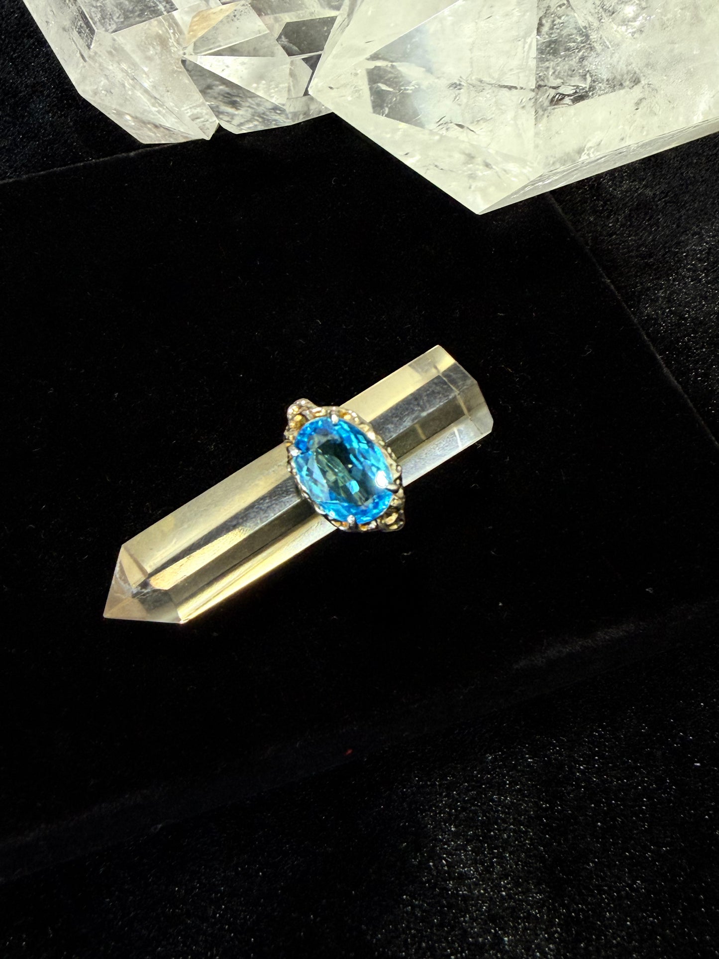 Aquamarine Topa Blue Crystal Silver Ring