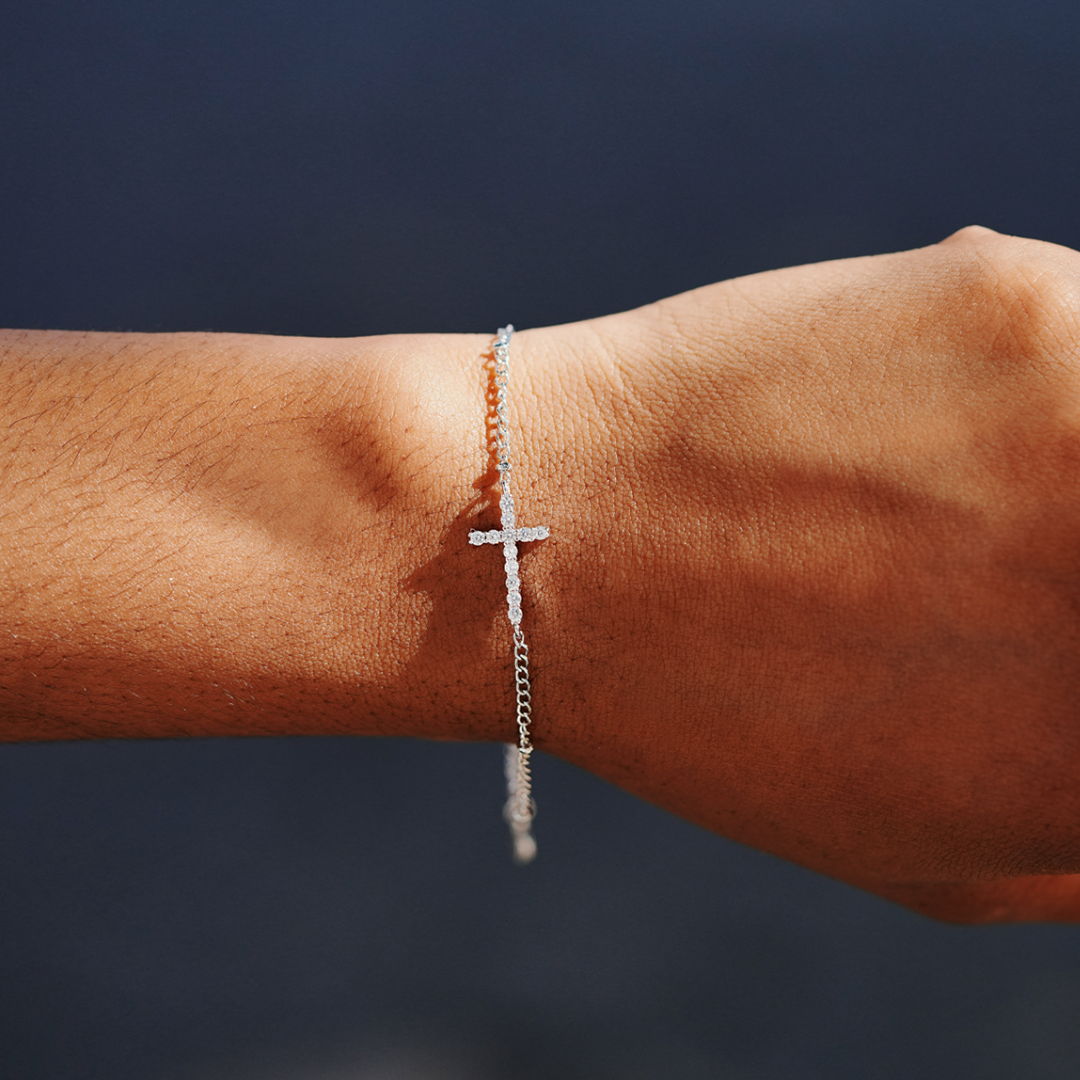 Pray On It Crystal Cross Bracelet